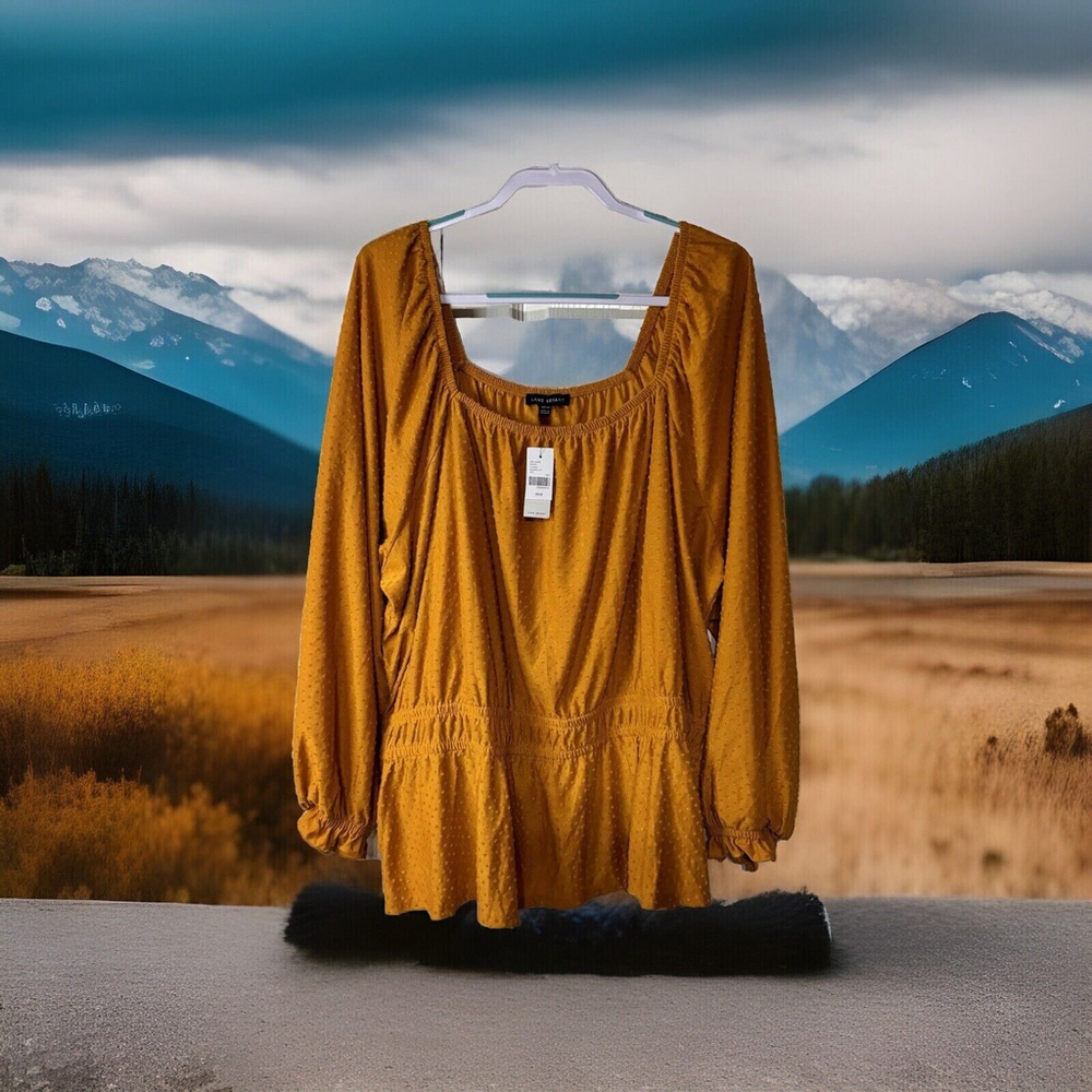 4X Lane Bryant Illusion Collection Beautiful Harvest Yellow Top Long Puff Sleeve